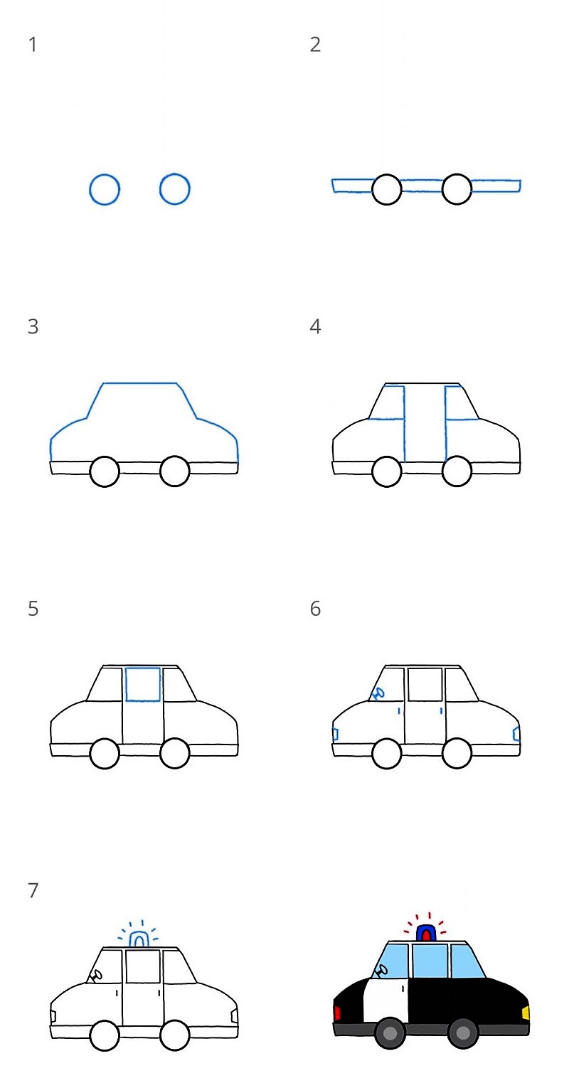 Jak Narysować Police car how to draw steps all scaled