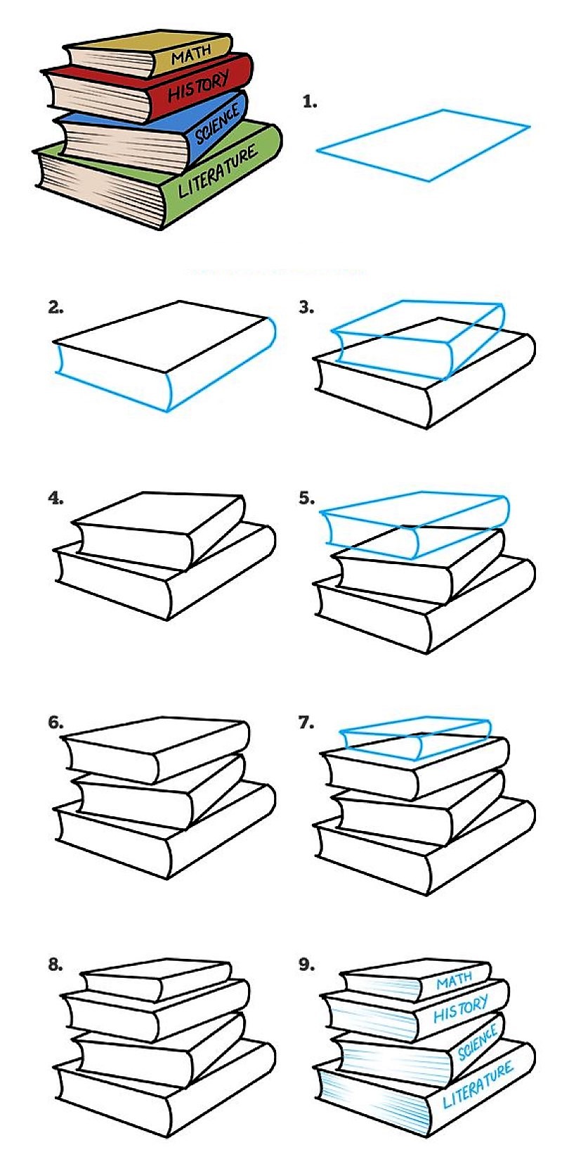 Jak Narysować Idea A file of books on the table 2