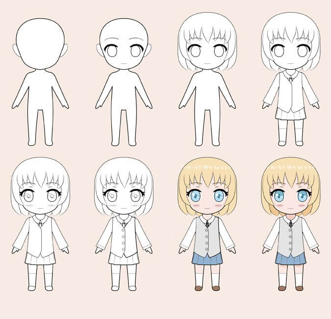 Jak Narysować Słodka dziewczynka chibi