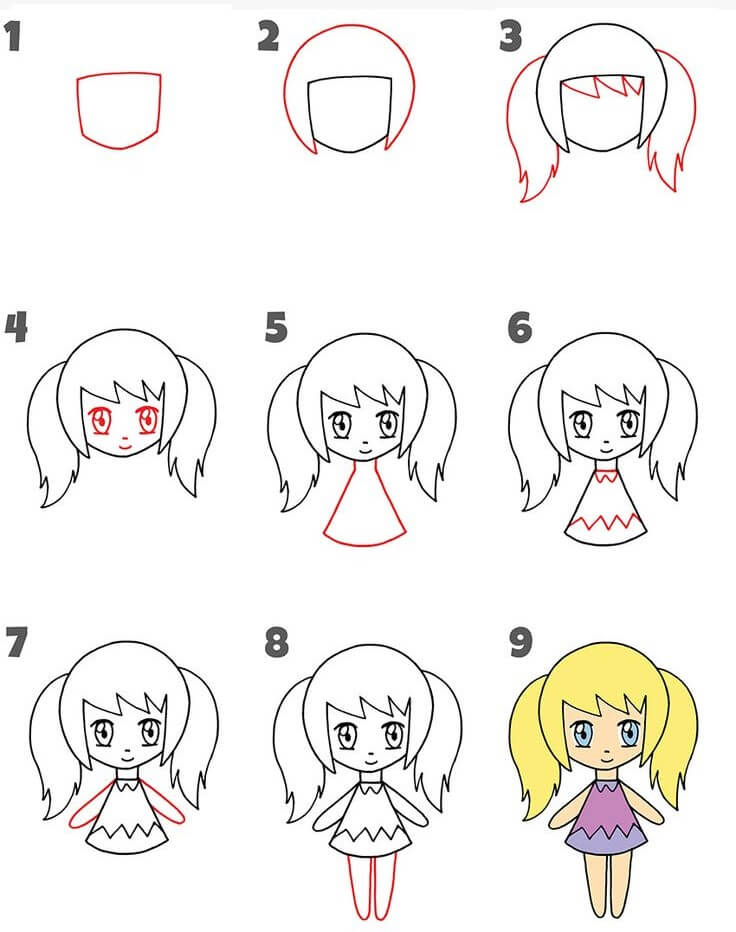 Jak Narysować Szczęśliwa dziewczynka chibi