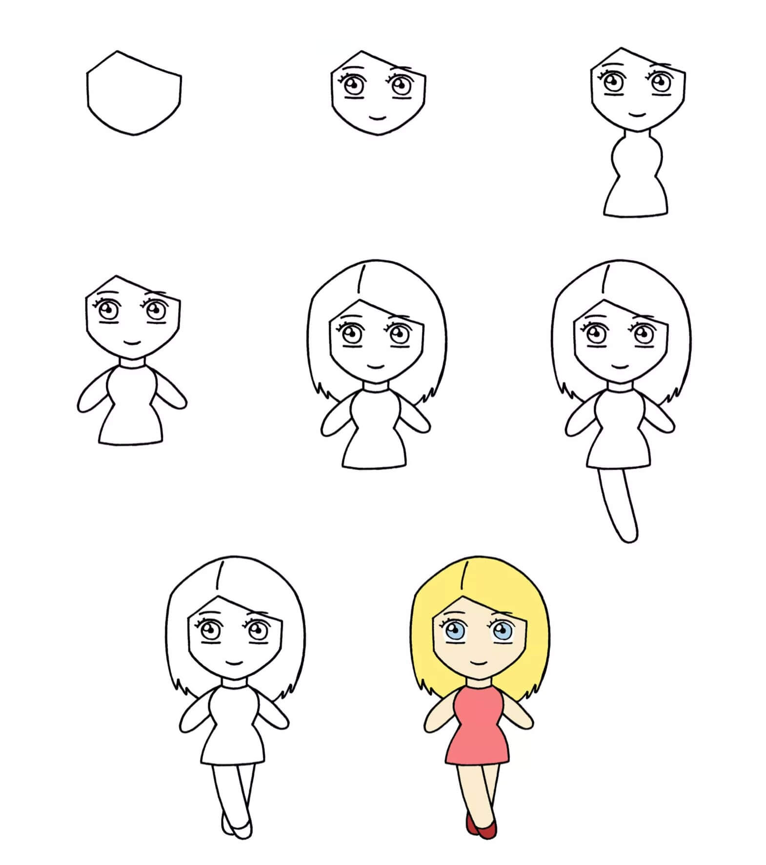Jak Narysować Uśmiechnięta dziewczynka chibi