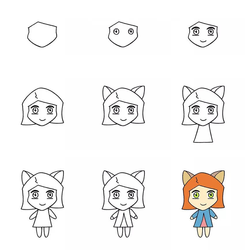 Jak Narysować Wesoła dziewczynka chibi