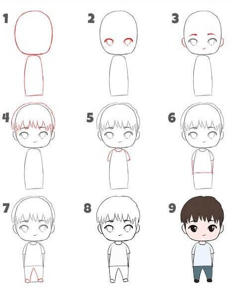 Jak Narysować Wesoły chłopiec chibi