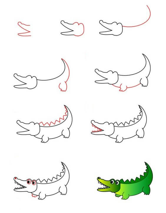 Jak Narysować Aligator na błotnistym brzegu