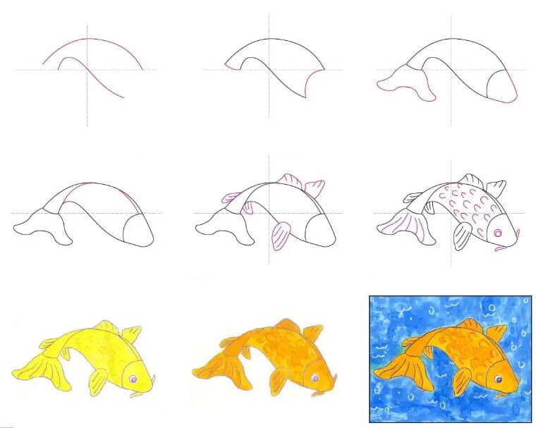 Jak Narysować Karp koi w stawie