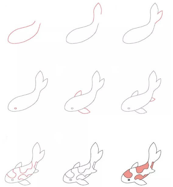 Jak Narysować Karp koi z pięknymi łuskami