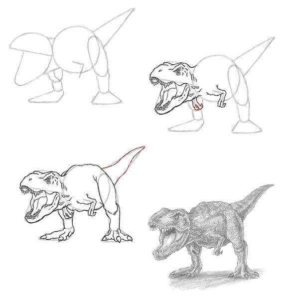 Jak Narysować T-Rex wśród paproci
