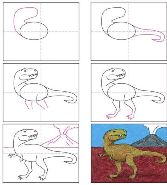 Jak Narysować T-Rex z długim ogonem