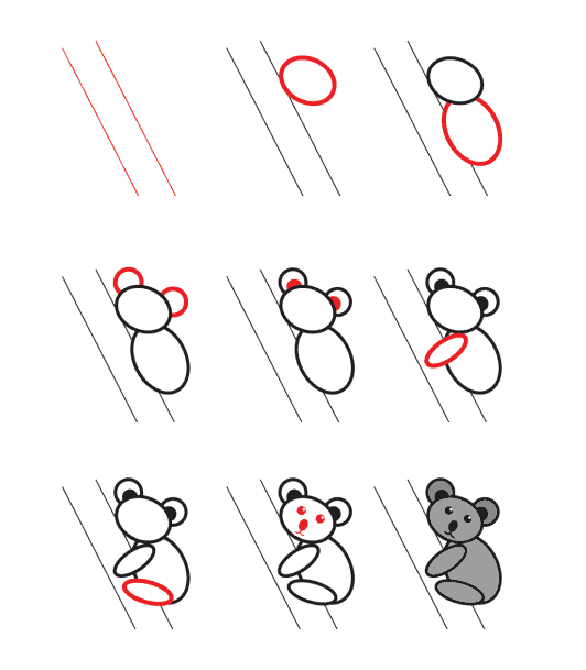 Jak Narysować Koala wśród liści