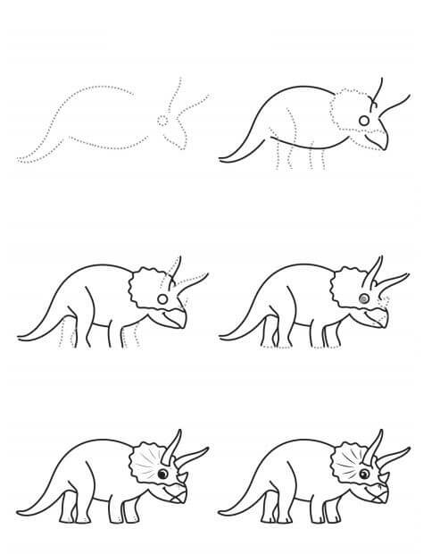 Jak Narysować Triceratops wśród liści