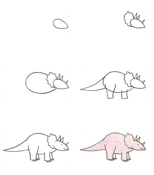 Jak Narysować Triceratops wśród paproci