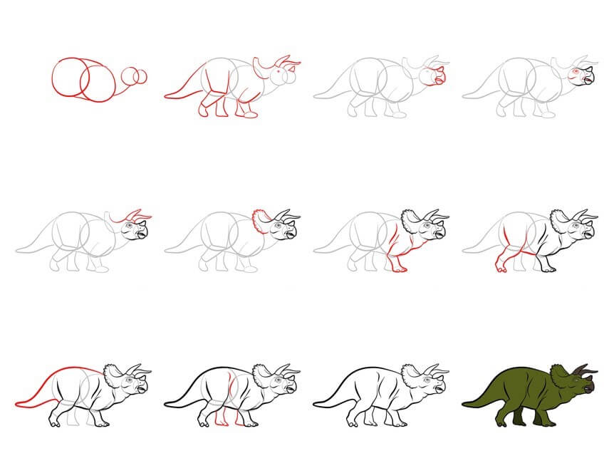 Jak Narysować Triceratops z szeroką tarczą